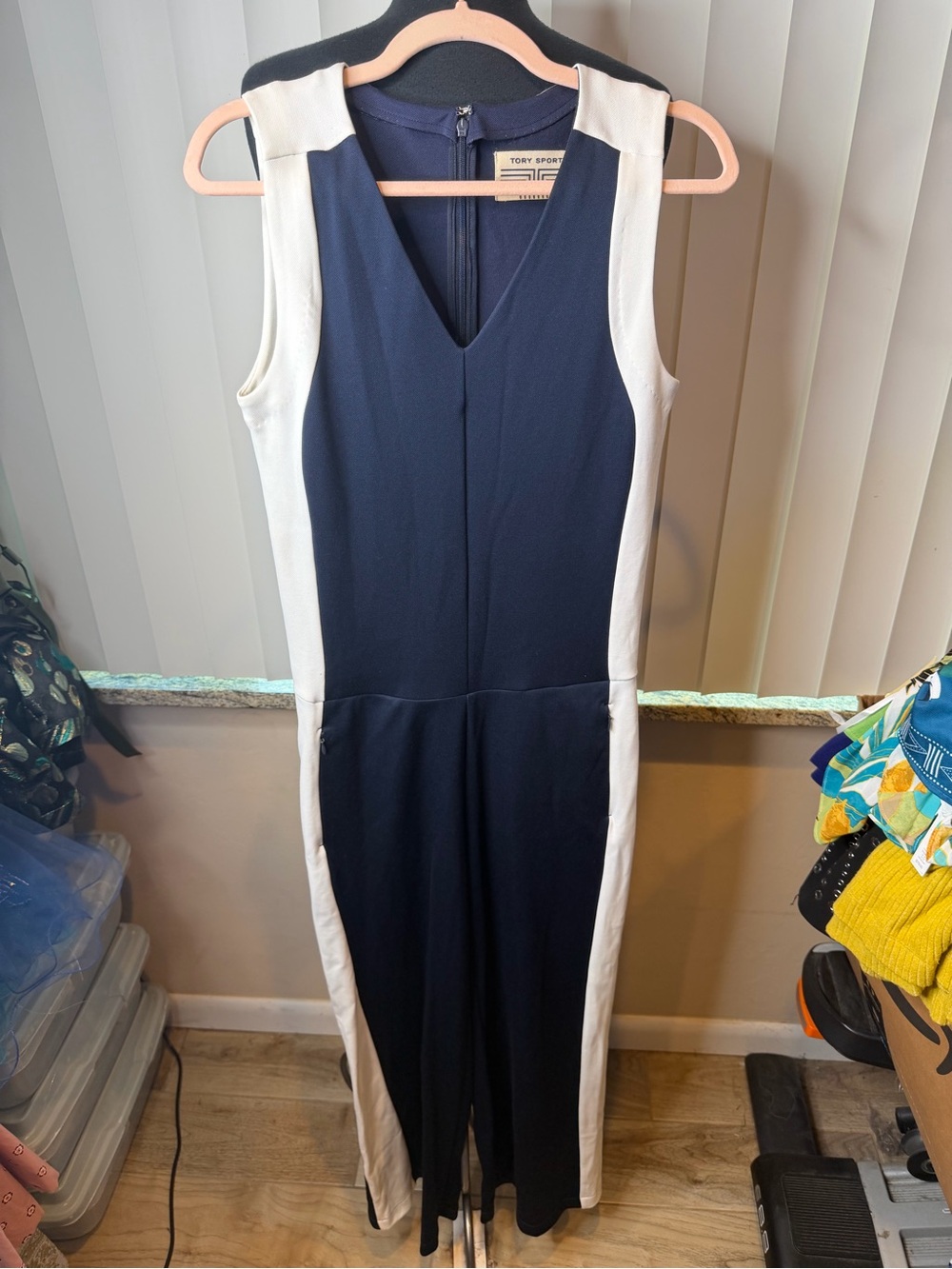Tory Sport Navy and White Sleeveless Sheath Dress Size Medium